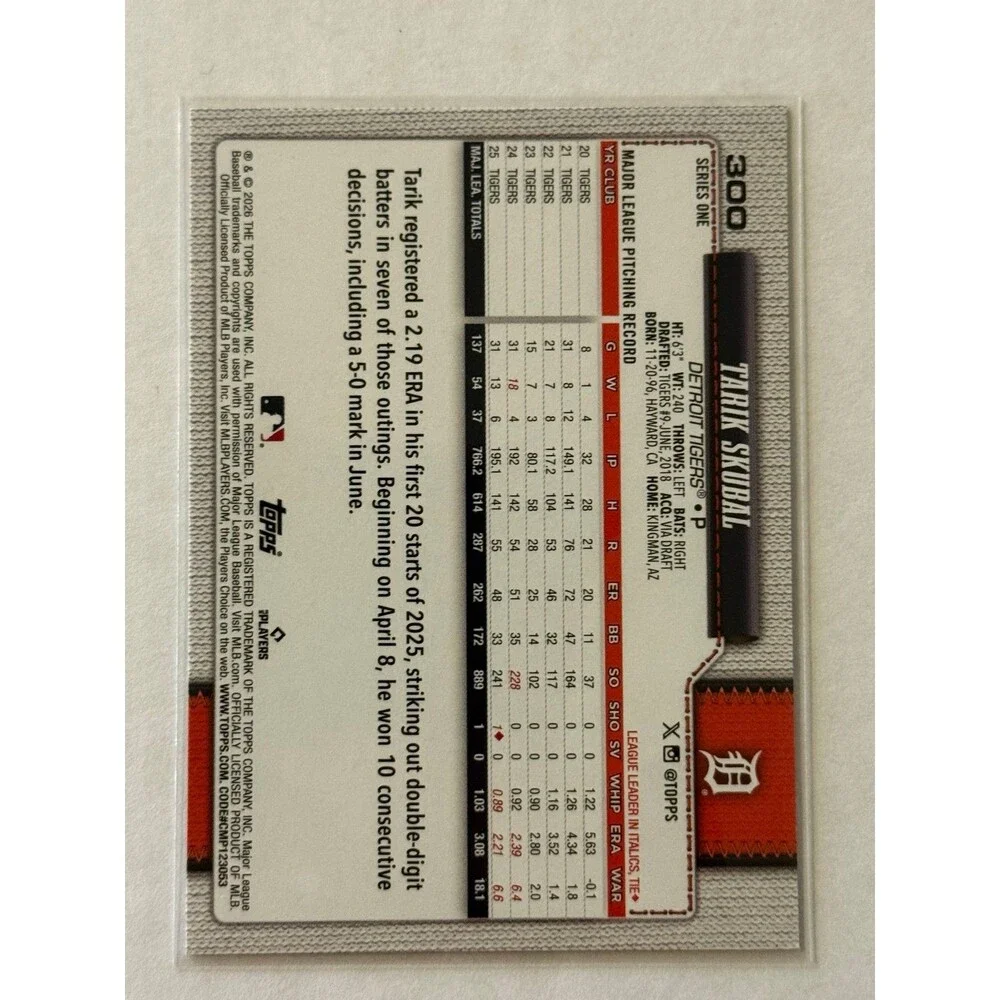 2026 Topps Series 1 - Spring Training Parallel #300 Tarik Skubal Tigers